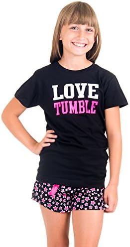 Activewear Apparel Big Girls 2 Piece Tumble Pajama T-shirt and Shorts Set (Medium, Love Tumble/Pink)