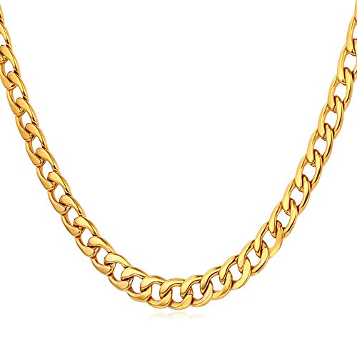 U7 jewelry men stainless based 18k gold plated 5mm wide cuban cur…