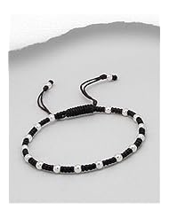 Cotton Waxed Thread Bracelet In Sterling Silver