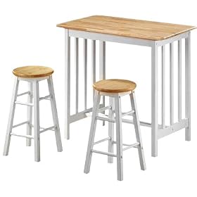 Dining Set in Natural White with 2 24 Bar Stools Mission Style by ACME