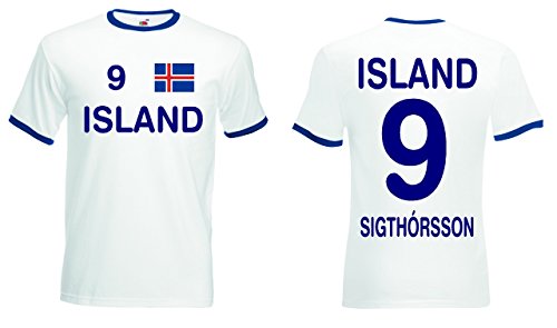 Island EM 2016 Retro Trikot Sigthorsson Fanshirt T-Shirt|weiss-S