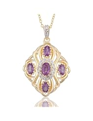 Gold over Sterling Silver African Amethyst Cross in Diamond Pendant