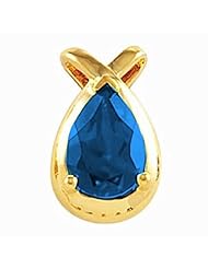 14K Yellow Gold Pear Cut Chatham Created Sapphire Pendant -- LIFETIME WARRANTY