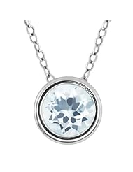 0.45 Ct Round Sky Blue Aquamarine 925 Sterling Silver Pendant With 18" Chain