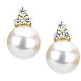 14K Yellow Gold Freshwater Cultured Pearl and Diamond Earrings
