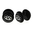 Black Acrylic Faux Plug - Brass Knuckles Logo - 16g Stud Wire - 00g Fake Plug - Sold as a Pair