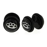 Black Acrylic Faux Plug - Brass Knuckles Logo - 16g Stud Wire - 00g Fake Plug - Sold as a Pair
