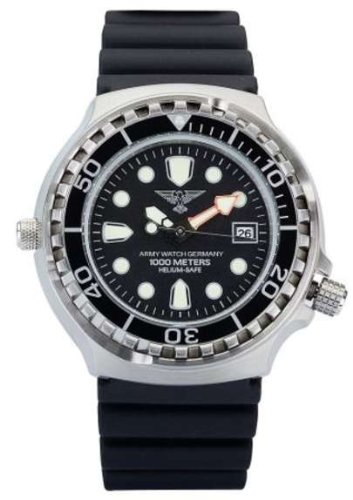 Eichmüller XXL Army Kautschuk Uhr bis 100ATM 1000 M Taucheruhr Military Watch in Box mit Helium Ventil zum Druckausgleich