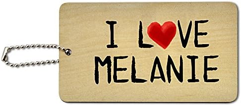 I Love Melanie Written on Paper Wood ID Tag Luggage Card Suitcase Carry-On