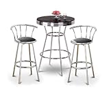 Chrome Bar Table & 2 Chrome 29" Glitter Black Vinyl Seat Barstools