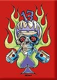 Artist Von Franco Cycle Skull Pinstripe Flames Dice Fridge Magnet