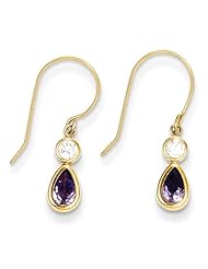 MadiK® 14k Yellow Gold Polished Clear & Purple CZ Tear Drop Dangle Earrings