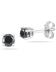 14k White Gold Round Black Diamond Stud Earrings (1.00 cttw)