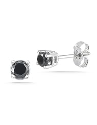 14k White Gold Round Black Diamond Stud Earrings (1/2 cttw)