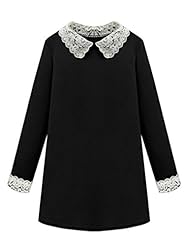 Plus Size Sexy Above the Knee Long Sleeves Cotton Lace Vintage Mini Dress 