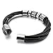INBLUE Black Genuine Leather Bracelet Bangle Cuff Band for Men Women Boys girls Braided Rope Stainless Steel Magnetic Clasp Handmade Jewelry Friendship Best Friend Gift
