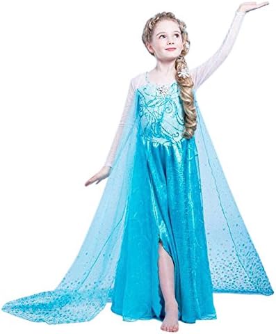 Maxi Real Snow Queen Elsa Dress Costume for Girls 3-9 Years