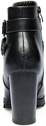 Queen Bootie Bootie Women's Leather Winter Boots Waterproof Chunky High Heeled Round Closed Toe Anckle Side-Zipped Boots with Short Fur Inside Black 5 M US