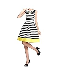 Sexy A-line Beaded Lace Summer Polyester Knee Length Natural   Waistline Halter Sleeveless Striped Print Club Dress 