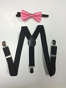 Toddler Baby Boys Girls Child Pink Bow Tie Vintage Black Suspender Y Clips