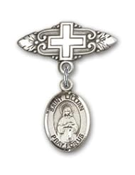 Sterling Silver Baby Badge with St. Lillian Charm and Badge Pin with Cross