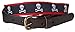 No27 Mens Jolly Roger Leather Belt, Leather Tab and Buckle, Jolly Roger on Black Ribbon with Red Webbing