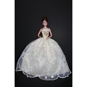 Light Yellow Ball Gown with Spring Flowers Made to Fit the Barbie Doll