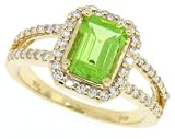 1.54ct Emerald Cut Peridot Diamond Ring in 10Kt Yellow Gold