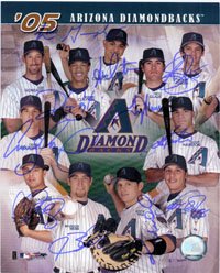 Signed Diamondbacks, Arizona (2005) 8x10 By the 2005 Arizona Dimondbacks: Luis Gonzalez, Royce Clayton, Alex Cintron, Troy Glaus, Shawn Gree, Scott Hairston, Russ Ortiz, Koyie Hll, Brandon Webb, Javier Vazquez and Craig Counsell. 11 Signatures in all Photo