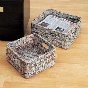 Recycled Newspaper Baskets Set of 2