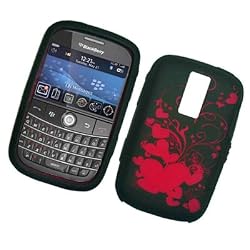 RIM Blackberry Bold 9000 Laser Skin Case Rubber Silicone Protector Image Cover "Red Hearts" Design