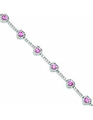 Genuine .925 Sterling Silver 7Inch Pink And Clear Cz Heart Bracelet 11.5 Grams . 100% Satisfaction Guaranteed.