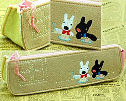 リサとガスパール フェルトロングポーチ ベージュ×ピンク