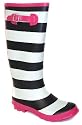 Platino "Strider" Ladies Stripey Wellington Boots - Black/White/Pink