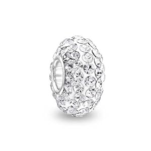 Bling Jewelry 925 Sterling Silver Shamballa Inspired White Crystal Bead Fits Pandora