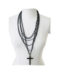 Jewelry: 1Pcs Fashion Retro Multi-layer Chains Pendant Black Cross Metal Long Necklace - Easygoby