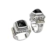 925 Silver & Faceted Onyx Square Ring with 18k Gold Accents- Sizes 6-8