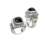 925 Silver & Faceted Onyx Square Ring with 18k Gold Accents- Sizes 6-8