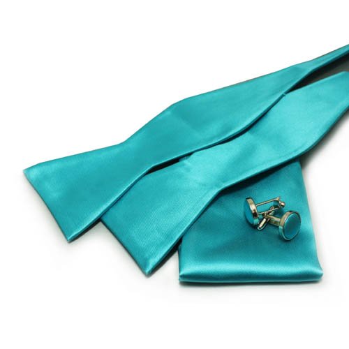 Dark Turquoise Formal Self-tie Bow Tie Hanky Cufflinks Set With Gift Box BT1019