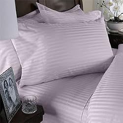 7PC Queen Lavender Stripe 600 Thread Count Egyptian Cotton Set - Includes Sheet Set & Duvet Set