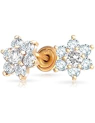 Bling Jewelry 14k Gold Flower Screwback Earrings Baby Studs Blue Topaz Color CZ