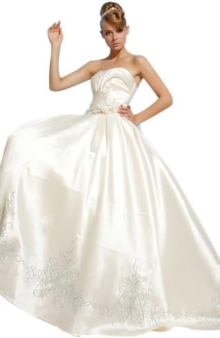 Biggoldapple Ball Gown Strapless Sweep/Brush Train Lace-up Taffeta Wedding Dress With Draped/Embroidered/Handmade Flowers/Bowknot(11010191) 2 White