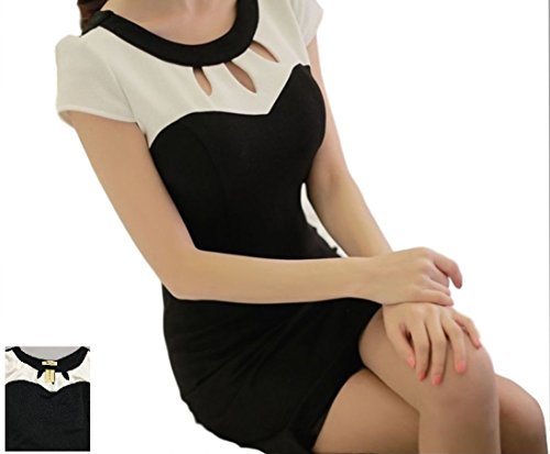 (フムフム) fumu fumu 2016 夏 レディース ワンピース 半袖 ( デコルテ デザインカット ) モノトーン パーティー ２次会 S M L XL XXL