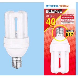 【クリックで詳細表示】三菱 電球形蛍光ランプ 《ルピカボールE》 D形(グローブレスタイプ) 40W形 3波長形電球色 E17口金 EFD10EL/8-E17