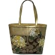 AUTHENTIC COACH SIGNATURE GOLD STRIPE FLORAL TOTE 12204