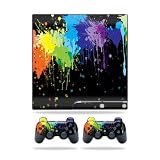 Protective Vinyl Skin Decal Cover for Sony Playstation 3 PS3 Slim Skins + 2 Controller Skins Splatter