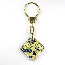Murano Glass Keyring Jewelry - Square L Blue/Gold Style1