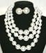 Three Strand Ivory Cultured Graduated Simulated Ivory Pearl Short Chain Necklace and Earrings for Women and Teens