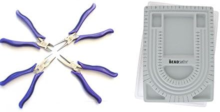 Moonlight Art Supplies Deluxe 4 Piece Jewelry Pliers Set with Leatherette Carrying Case and Deluxe Bead Board with Transparent Cover