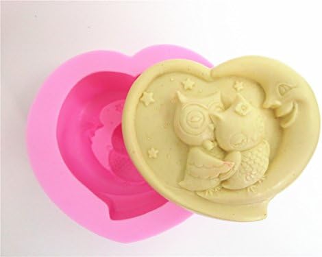 Wocuz W0009 Heart Shape Owl Moon Silicone Candle Making Mold Soap Mold DIY Craft Mould Cake Top Decoration
